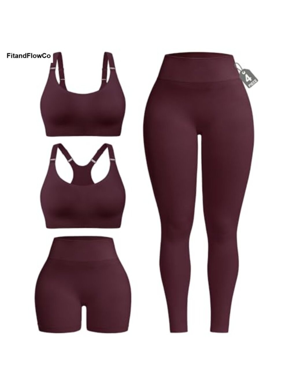 Ribbed 4 Piece Workout Set Sports Bras Leggings Shorts Pilates Gym